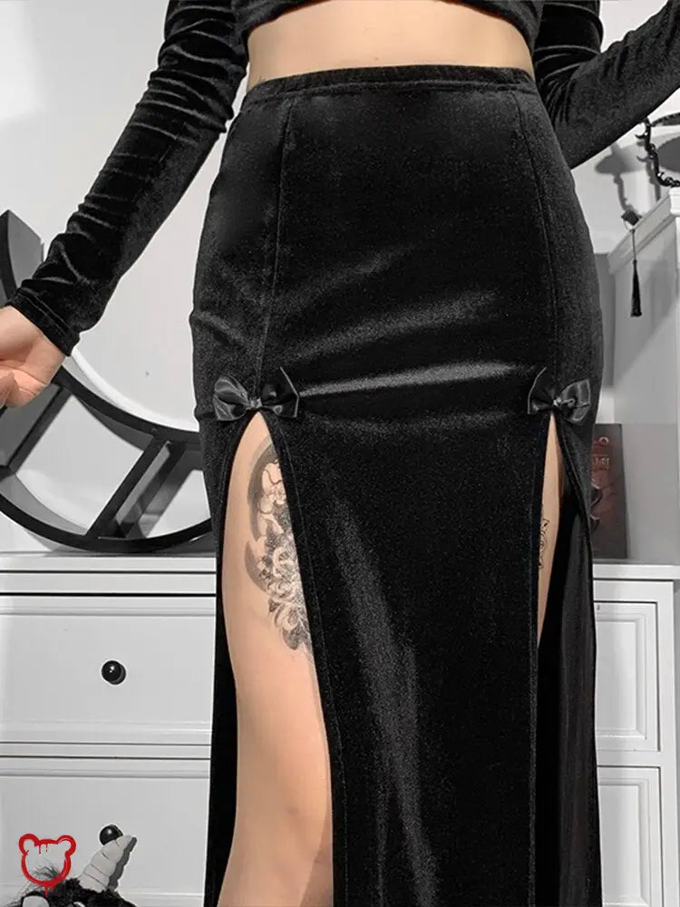 Black Velvet Split Skirt - The Cursed Closet