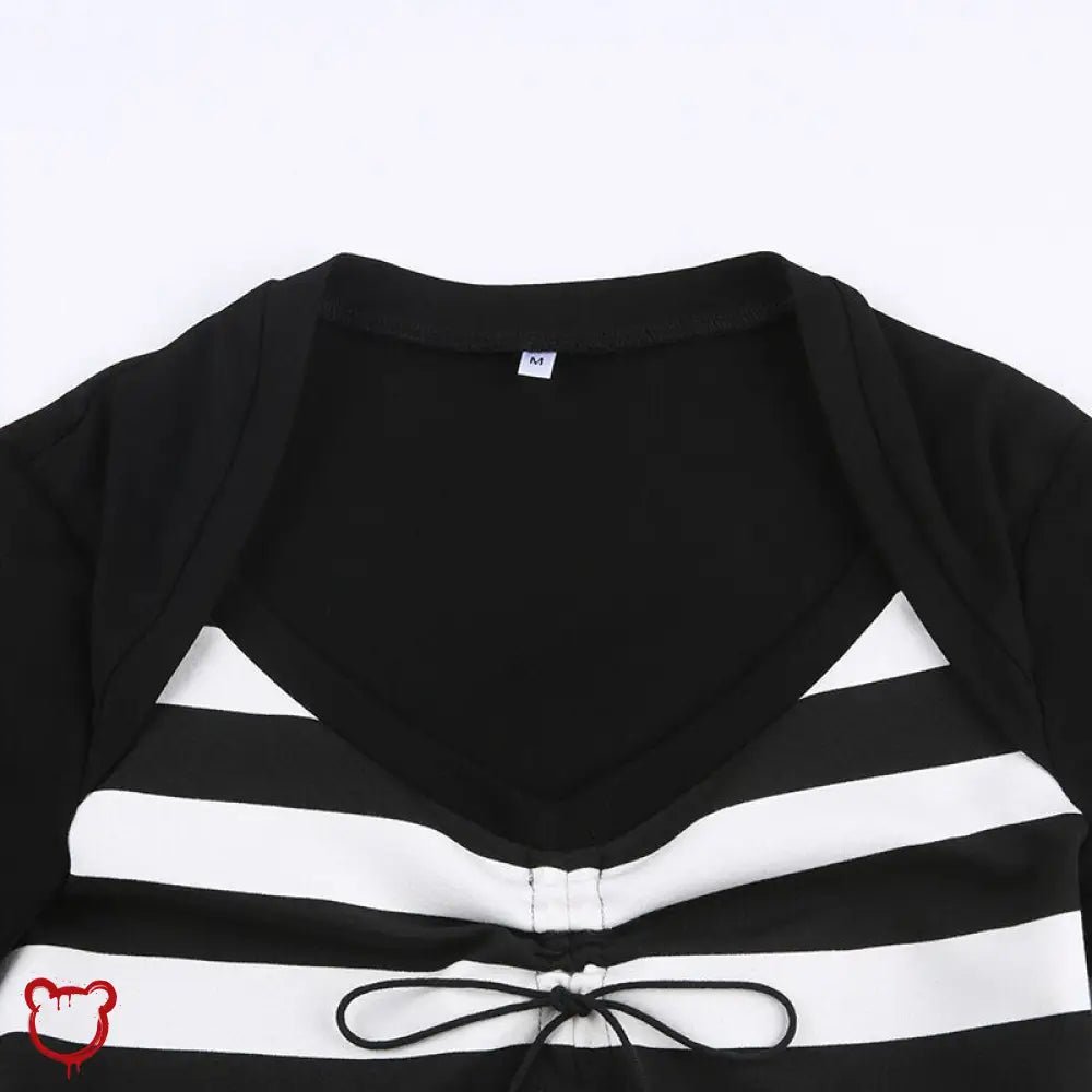 Black & White Lace - up Top - The Cursed Closet