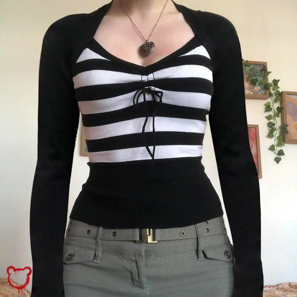 Black & White Lace - up Top - The Cursed Closet