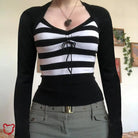 Black & White Lace - up Top - The Cursed Closet