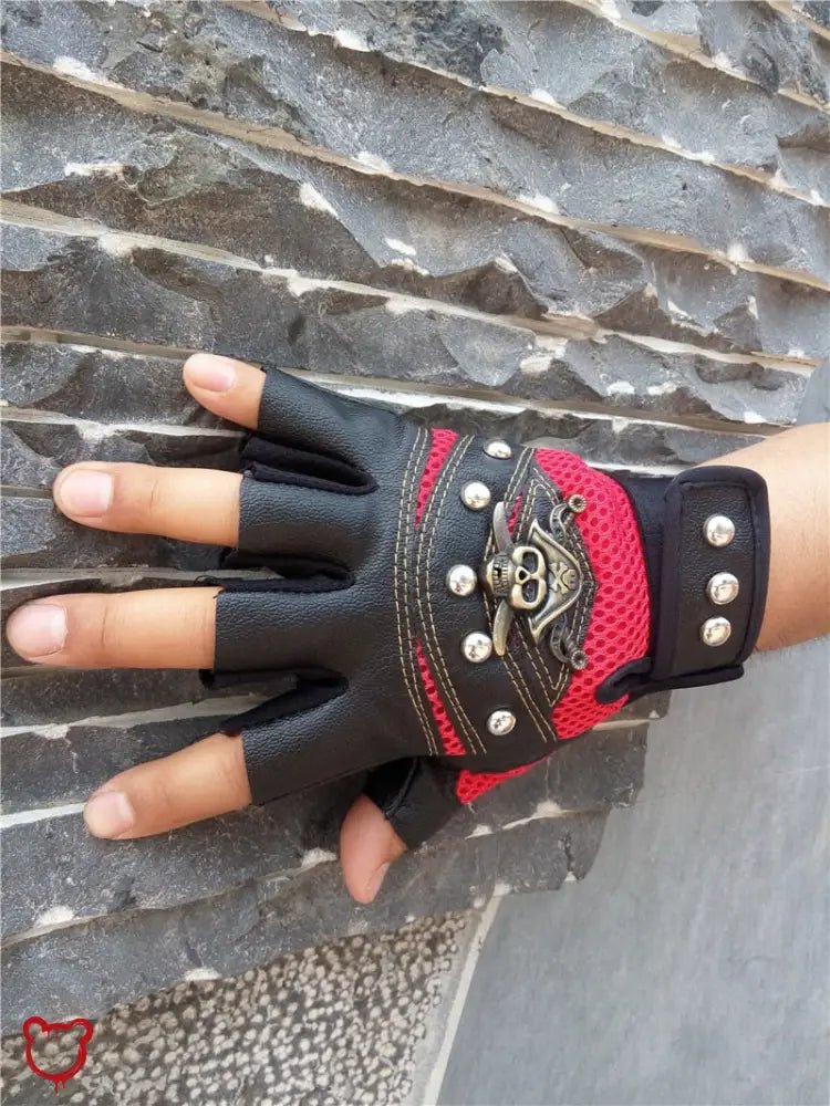 Black/Blue Studded Leather Gloves - The Cursed Closet