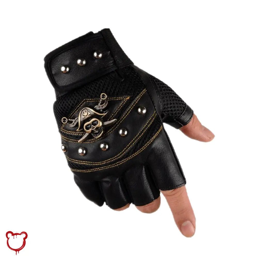 Black/Blue Studded Leather Gloves - The Cursed Closet