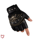Black/Blue Studded Leather Gloves - The Cursed Closet