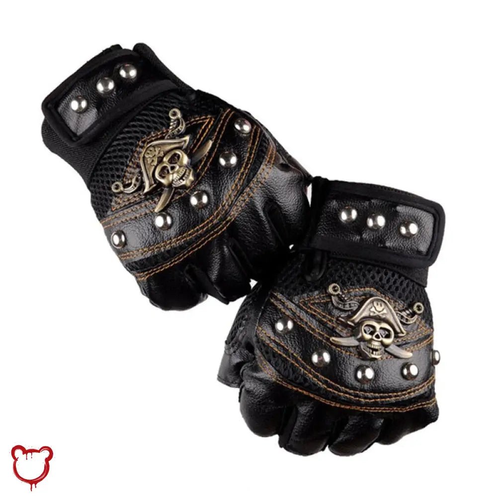 Black/Blue Studded Leather Gloves - The Cursed Closet