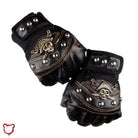 Black/Blue Studded Leather Gloves - The Cursed Closet