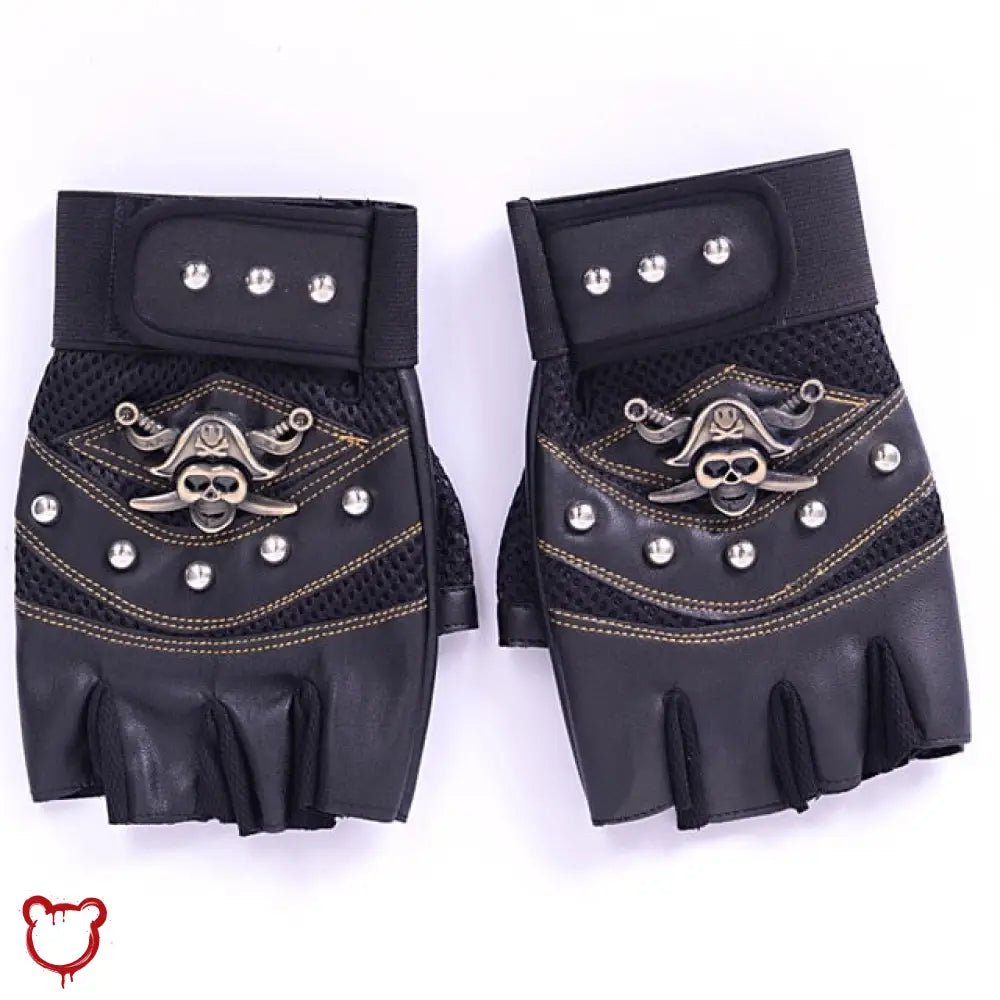Black/Blue Studded Leather Gloves - The Cursed Closet