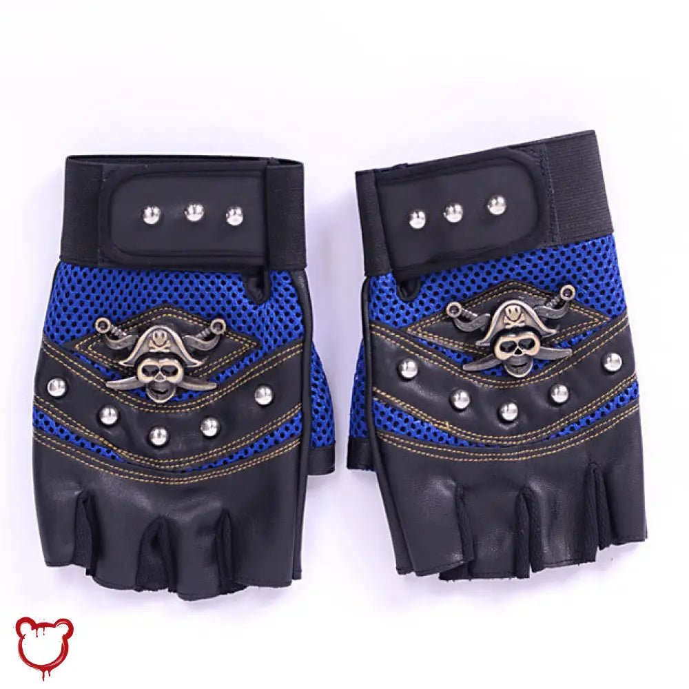 Black/Blue Studded Leather Gloves - The Cursed Closet