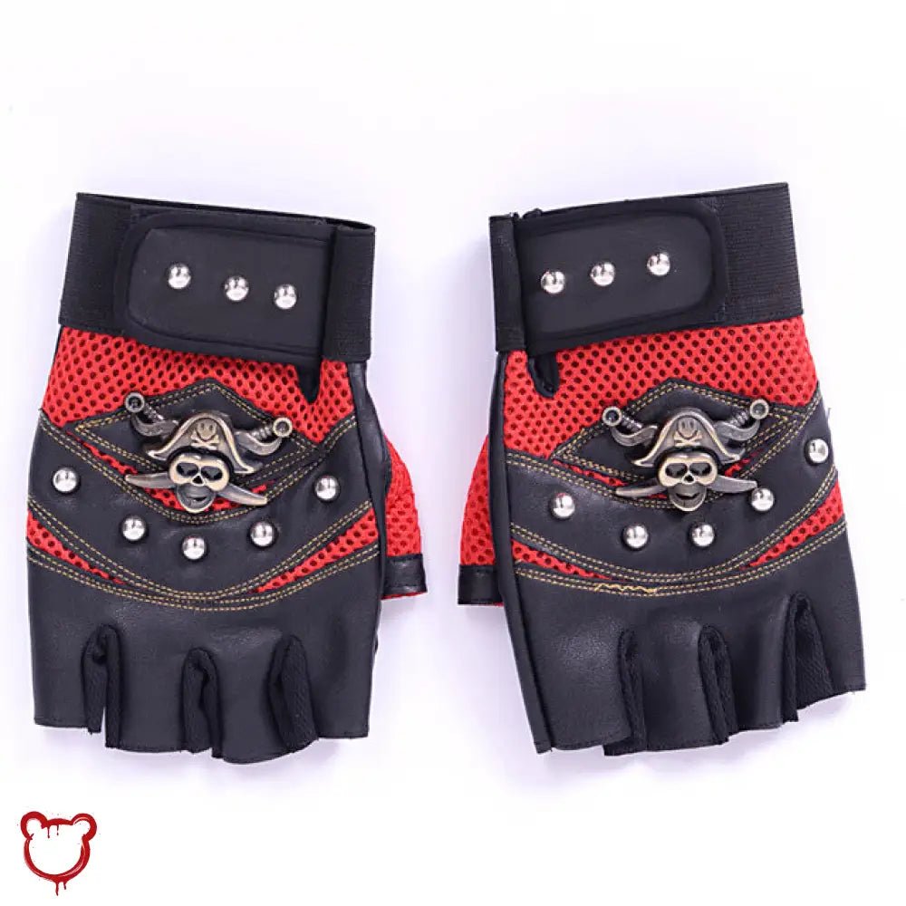 Black/Blue Studded Leather Gloves - The Cursed Closet