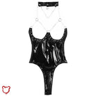 Black/Red Chain Choker Leather Bodysuit - The Cursed Closet