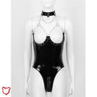 Black/Red Chain Choker Leather Bodysuit - The Cursed Closet
