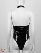 Black/Red Chain Choker Leather Bodysuit - The Cursed Closet