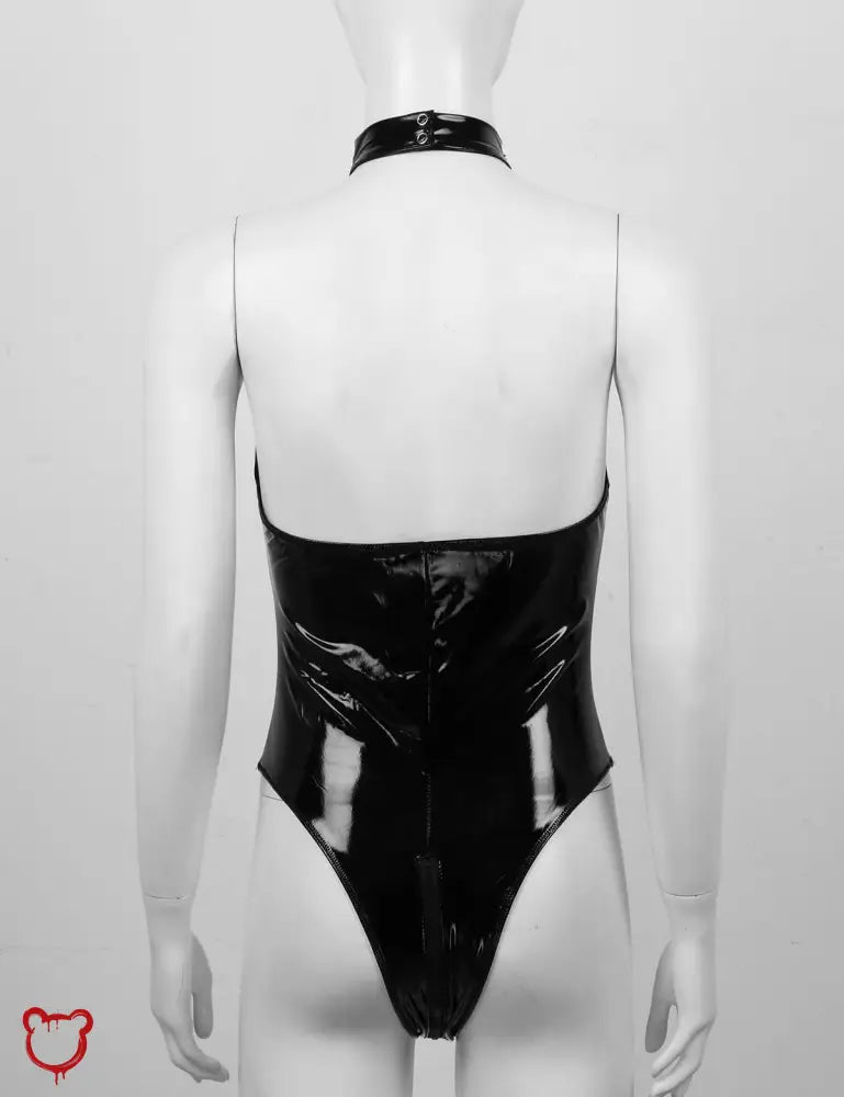 Black/Red Chain Choker Leather Bodysuit - The Cursed Closet