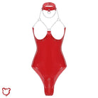 Black/Red Chain Choker Leather Bodysuit - The Cursed Closet