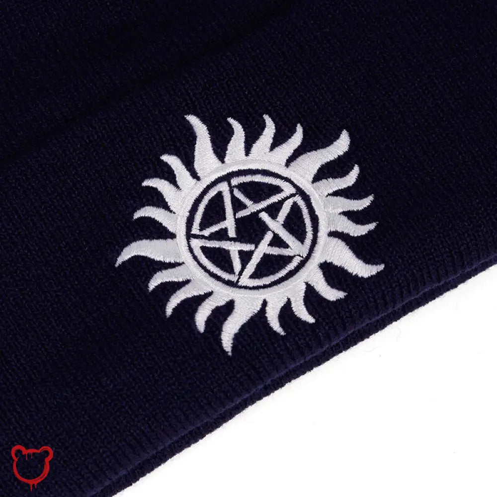 Black/Red Flame Pentagram Beanie - The Cursed Closet