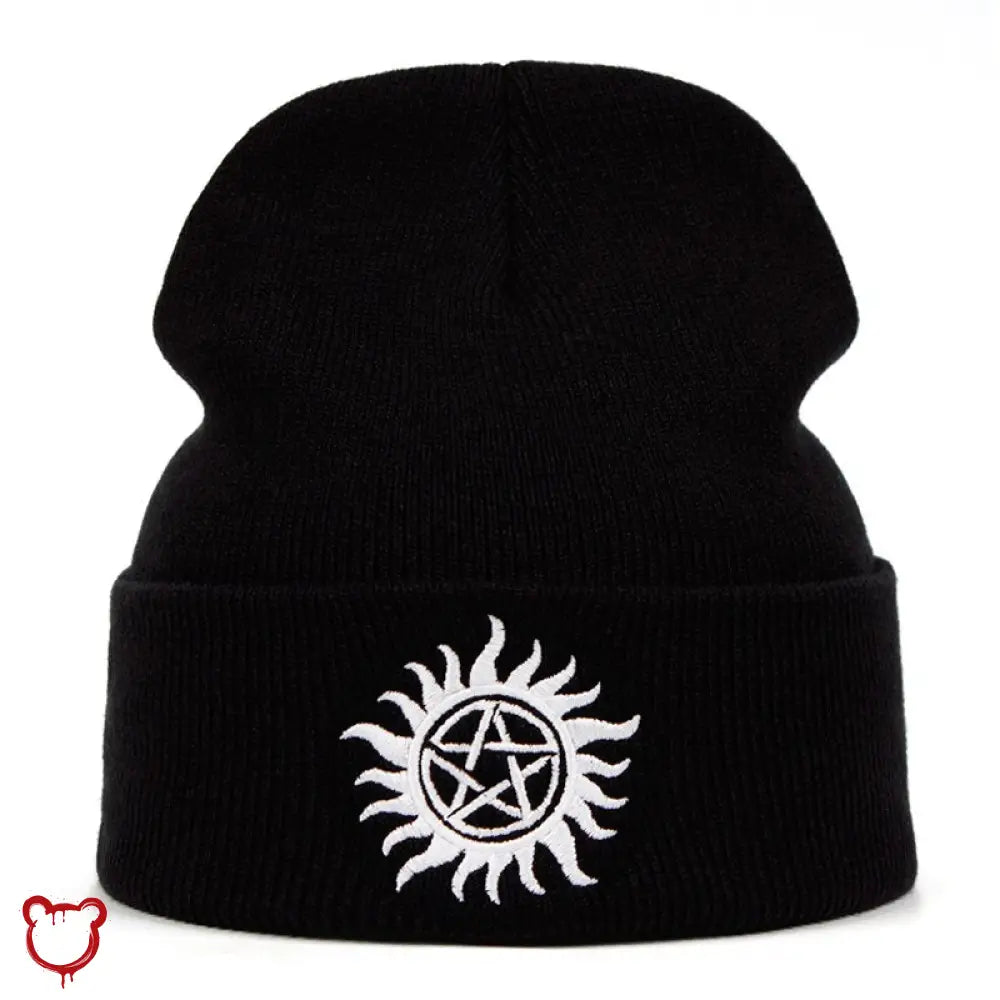 The Cursed Closet 'Saint' Pentagram flame beanie hat (Red or Black) at $15.99 USD