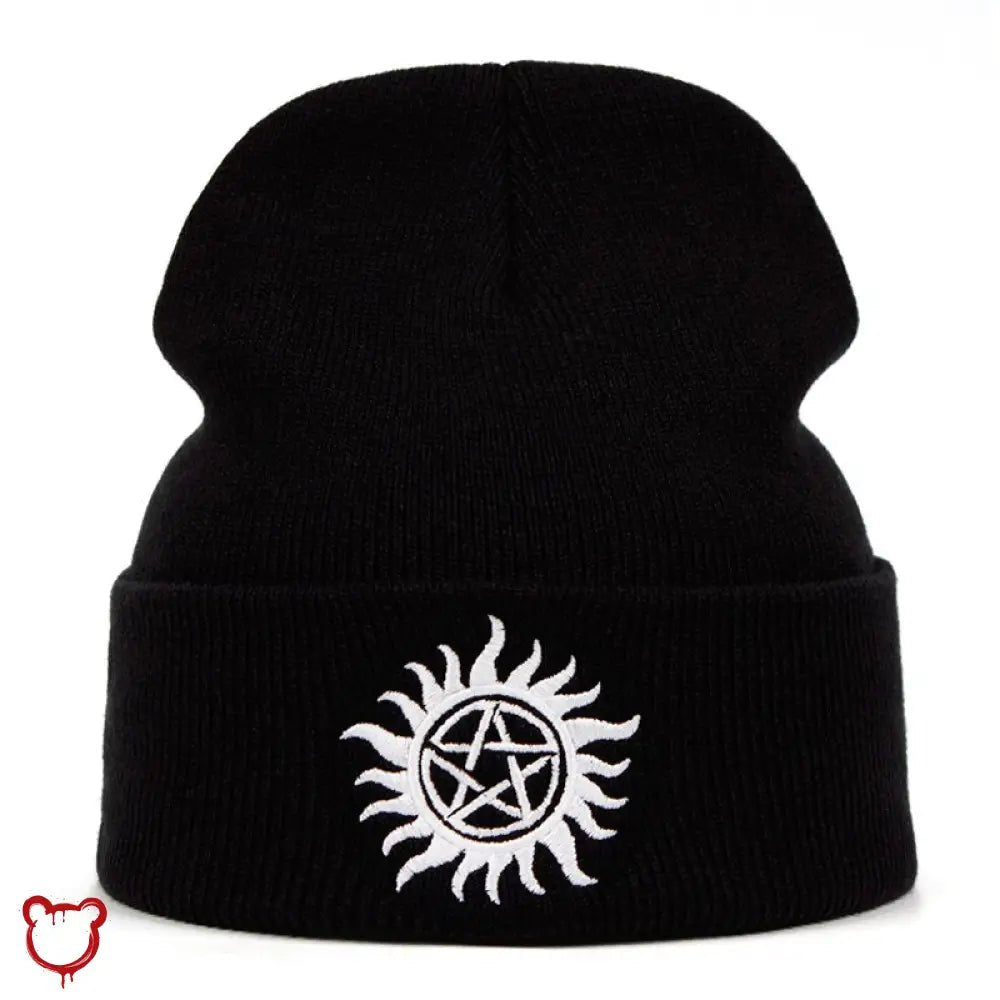 Black/Red Flame Pentagram Beanie - The Cursed Closet