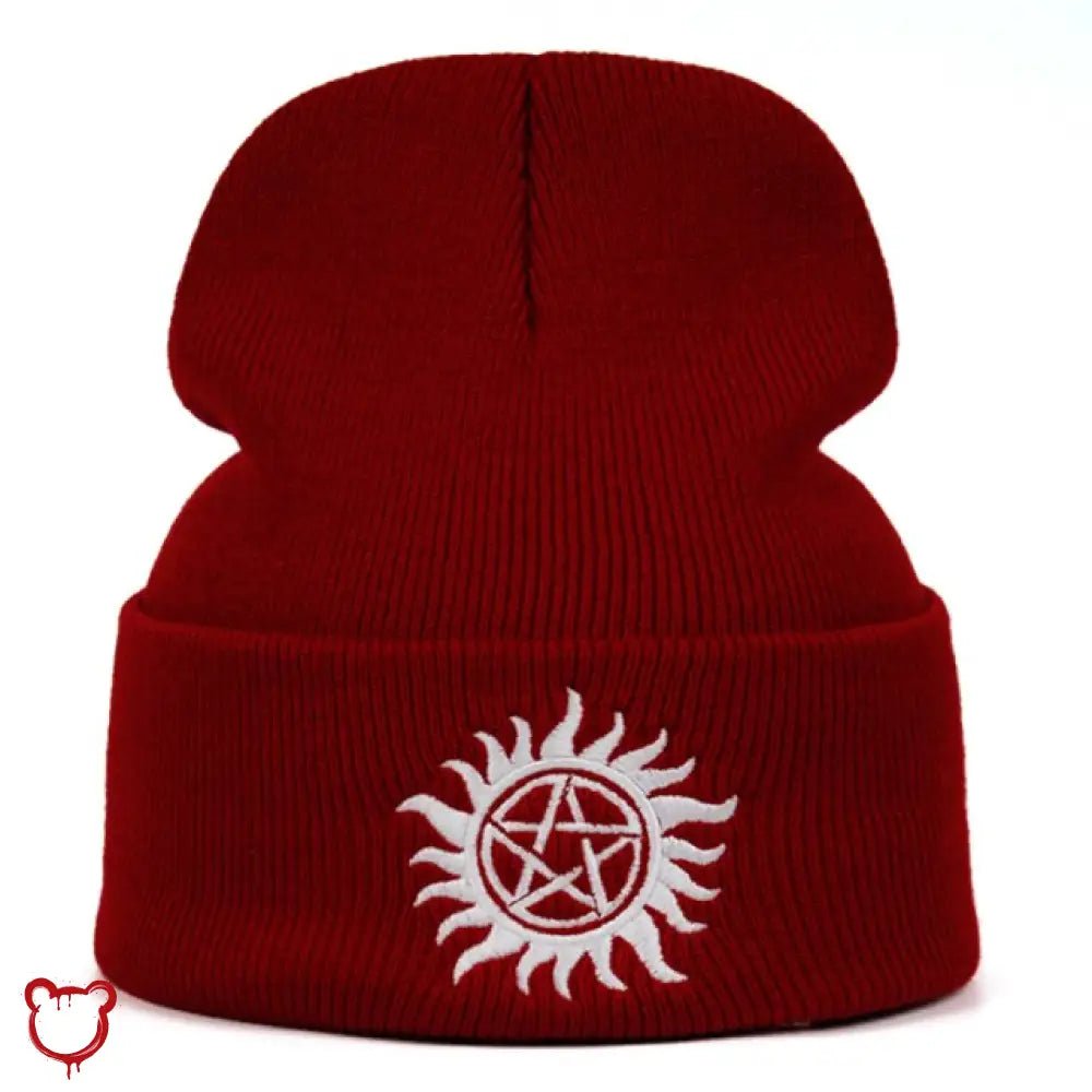 Black/Red Flame Pentagram Beanie - The Cursed Closet