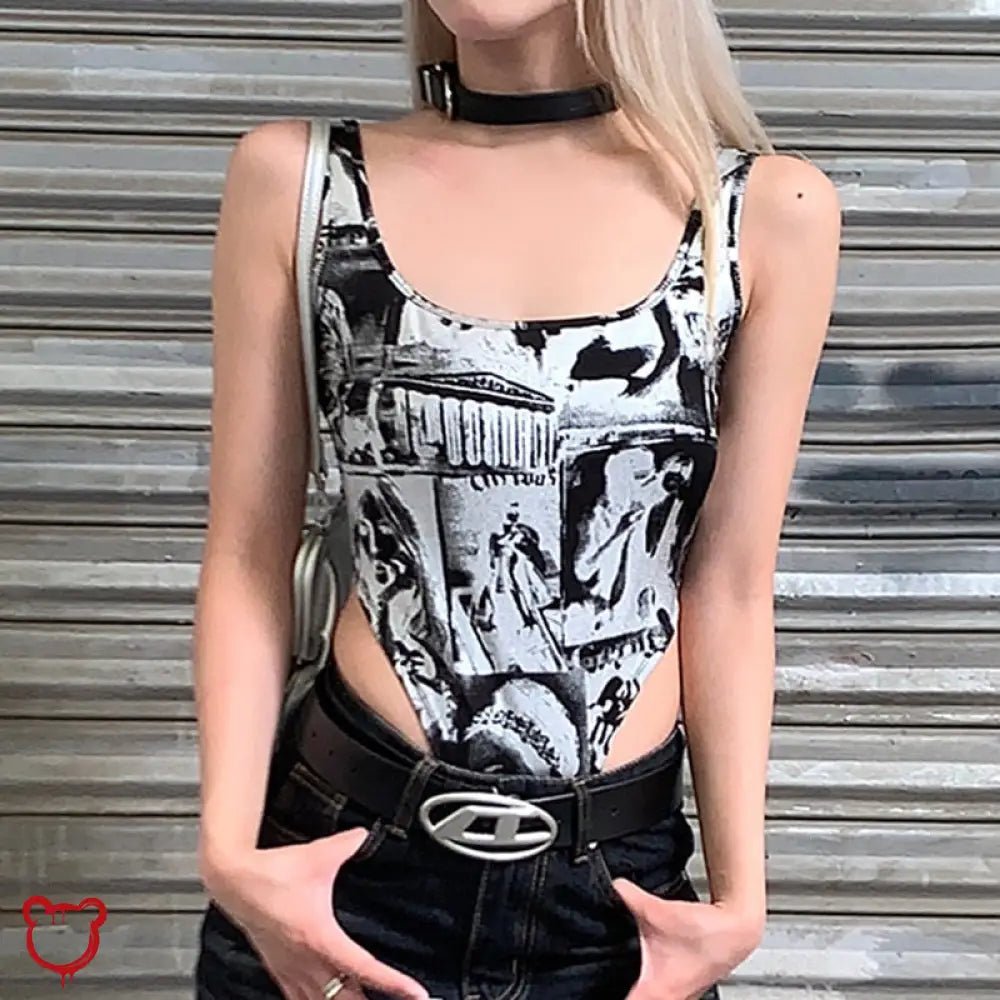 Black/White Tie Dye Bodysuit - The Cursed Closet