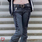 Blue lace - up denim alternative jeans - The Cursed Closet