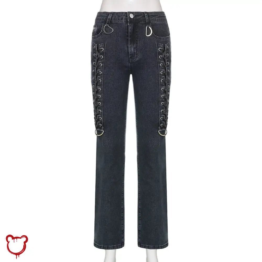 Blue lace - up denim alternative jeans - The Cursed Closet