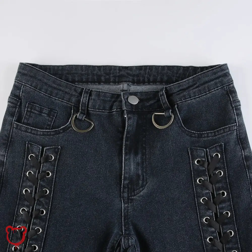 Blue lace - up denim alternative jeans - The Cursed Closet