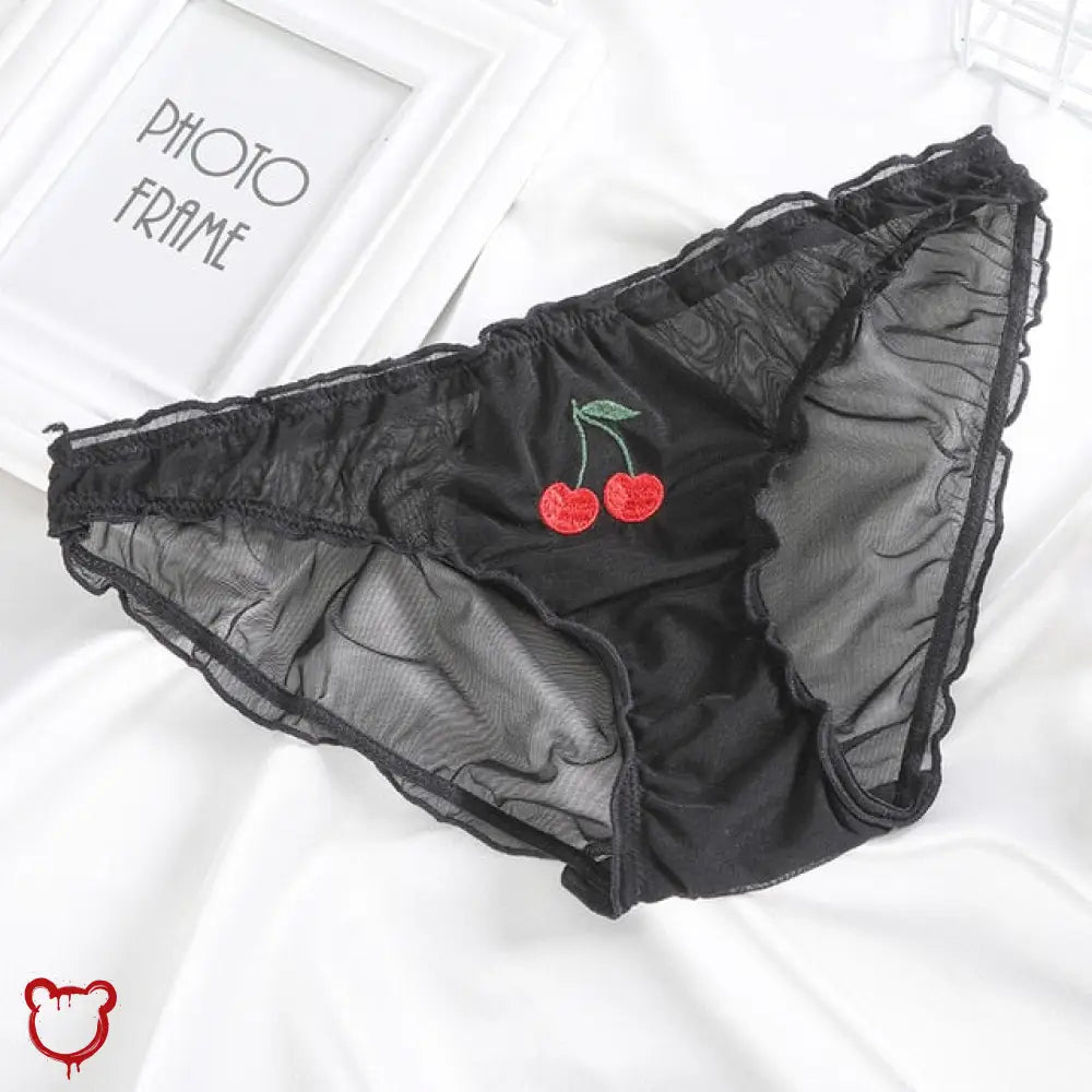 Cherry Embroidered Black Panties / M 1Pc Clothing