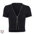 Crimson Goth Zipper V - Neck Top - The Cursed Closet
