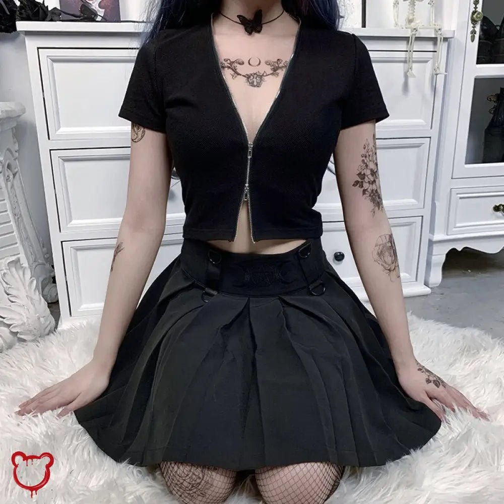 Crimson Goth Zipper V - Neck Top - The Cursed Closet