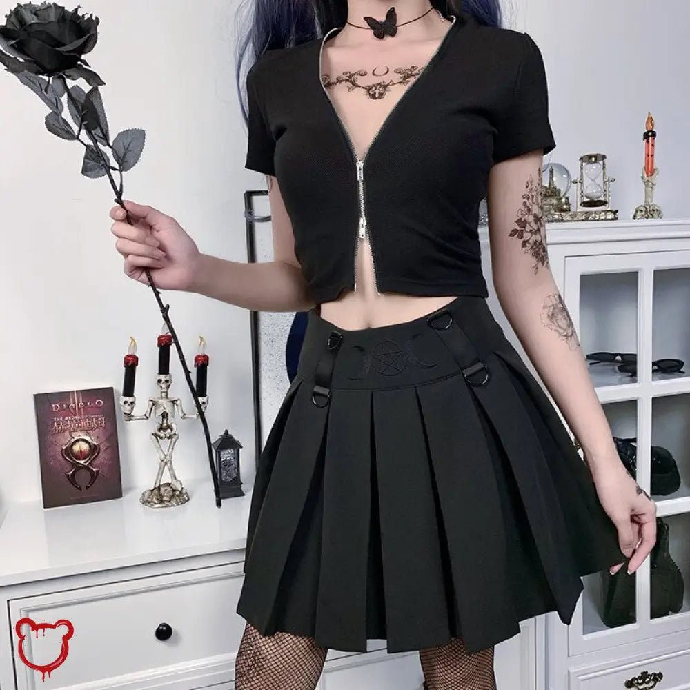 Crimson Goth Zipper V - Neck Top - The Cursed Closet