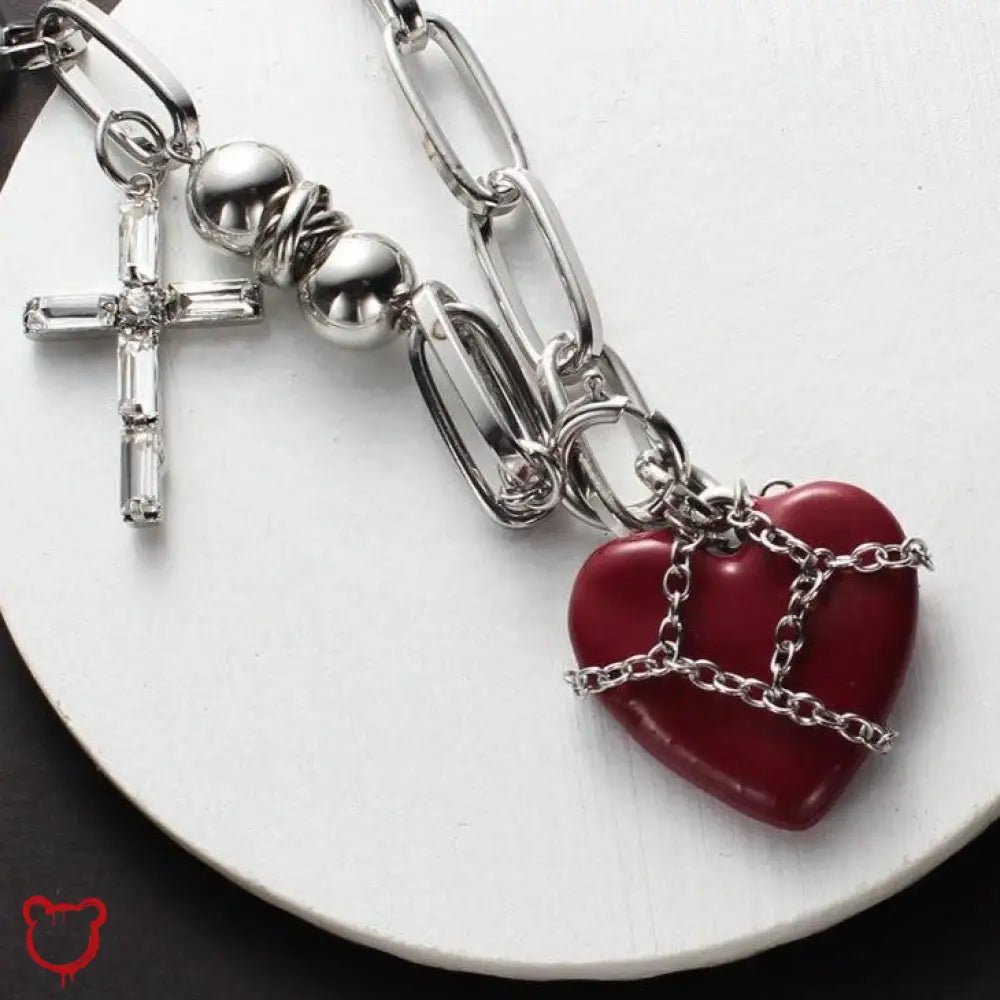 "Cross Necklace: Red Heart Design" - The Cursed Closet