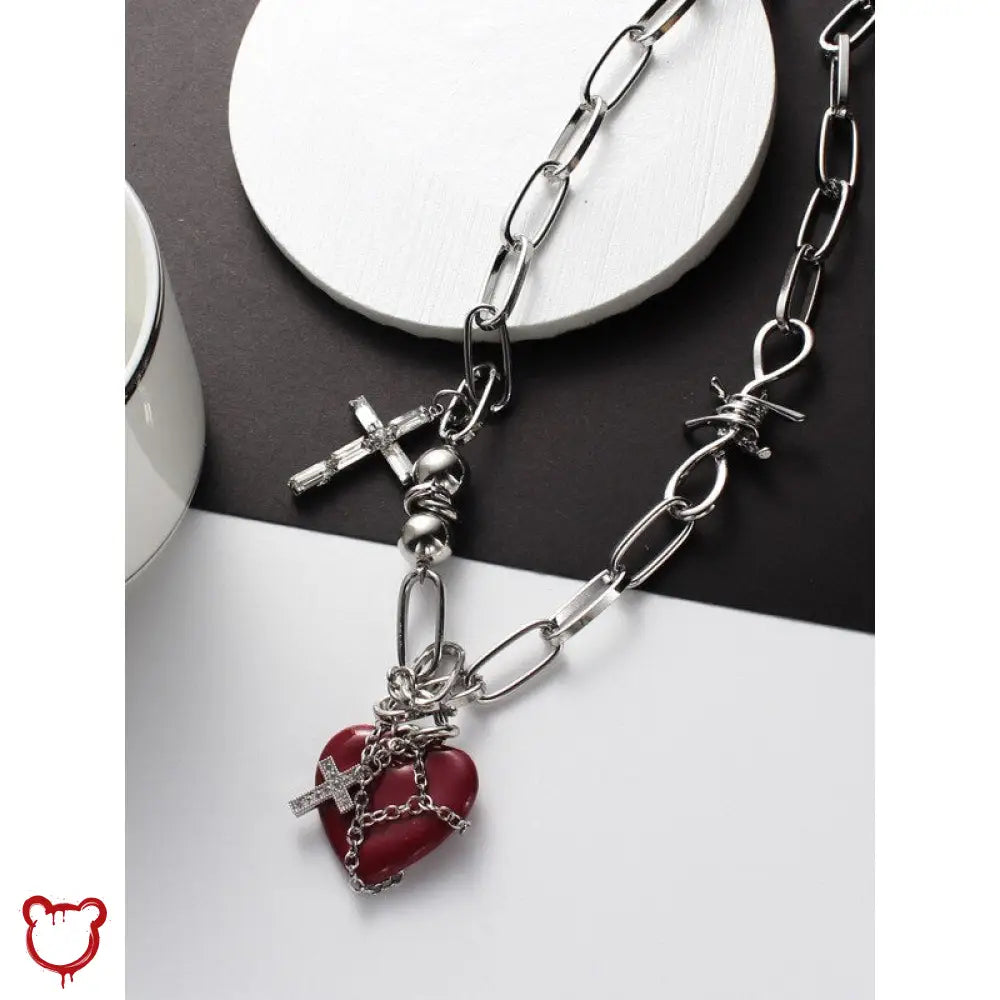 Cross Necklace: Red Heart Design Accessories