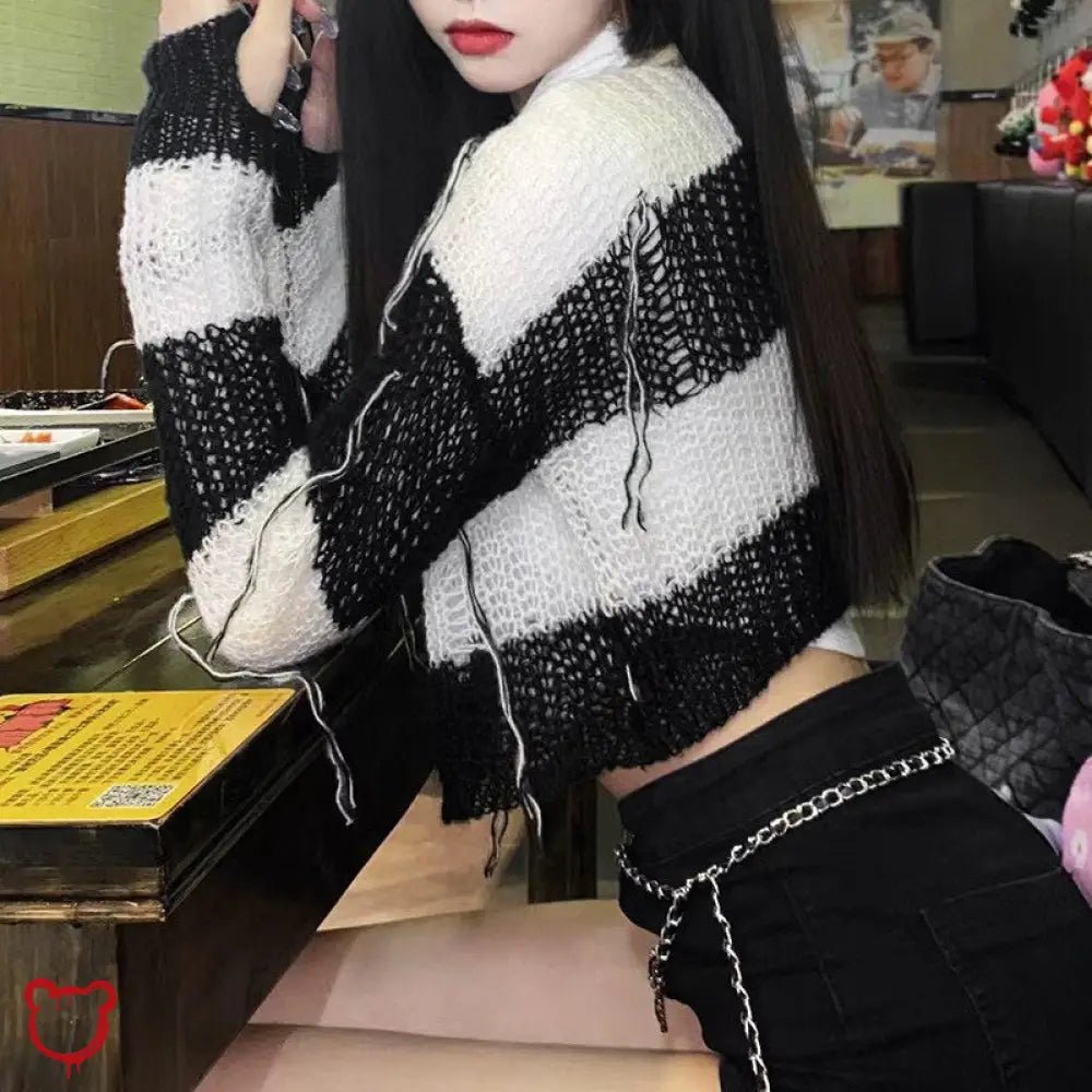 Crypt' Striped Cropped Goth Sweater - The Cursed Closet