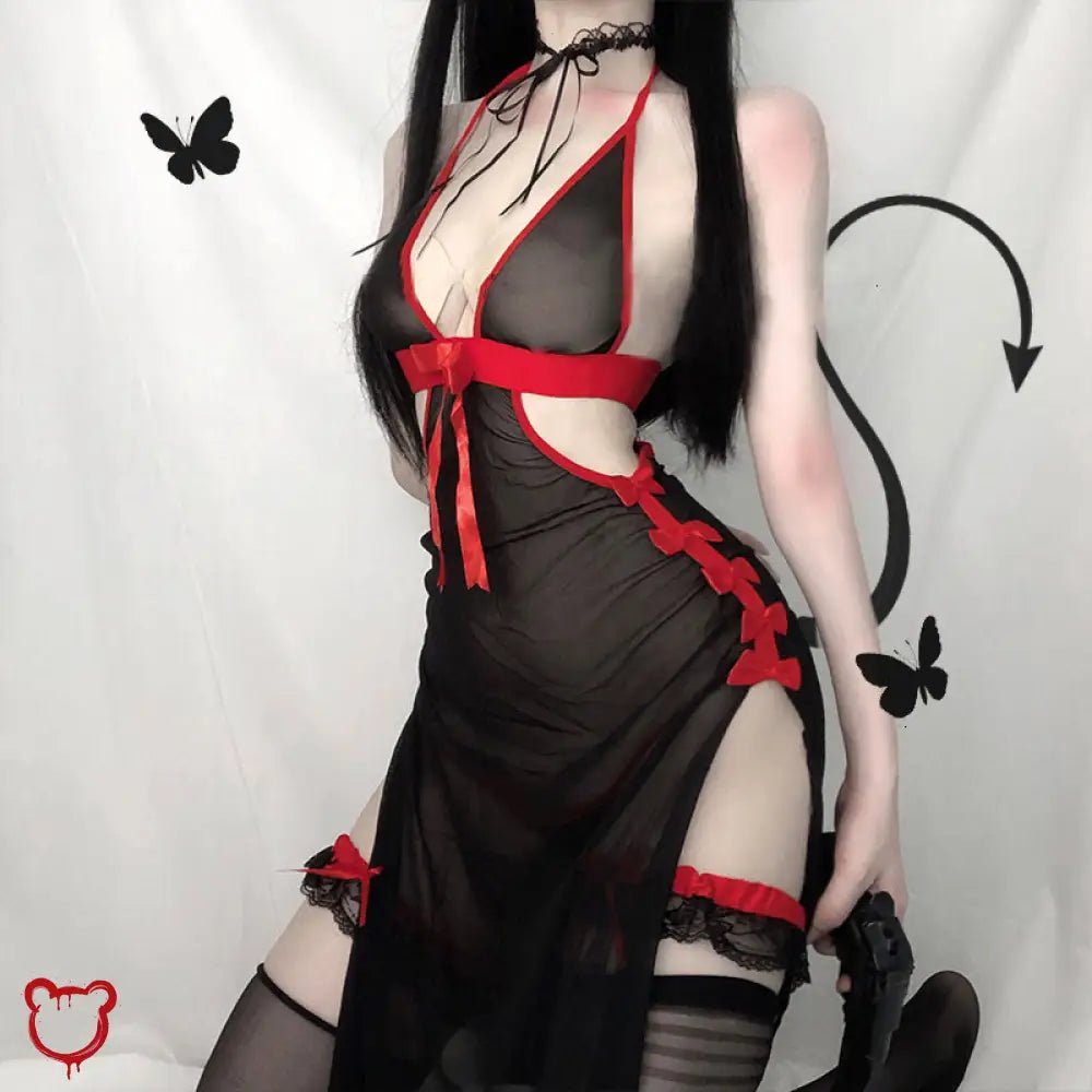 "Damsel's Black & Red Gothic Lingerie" - The Cursed Closet