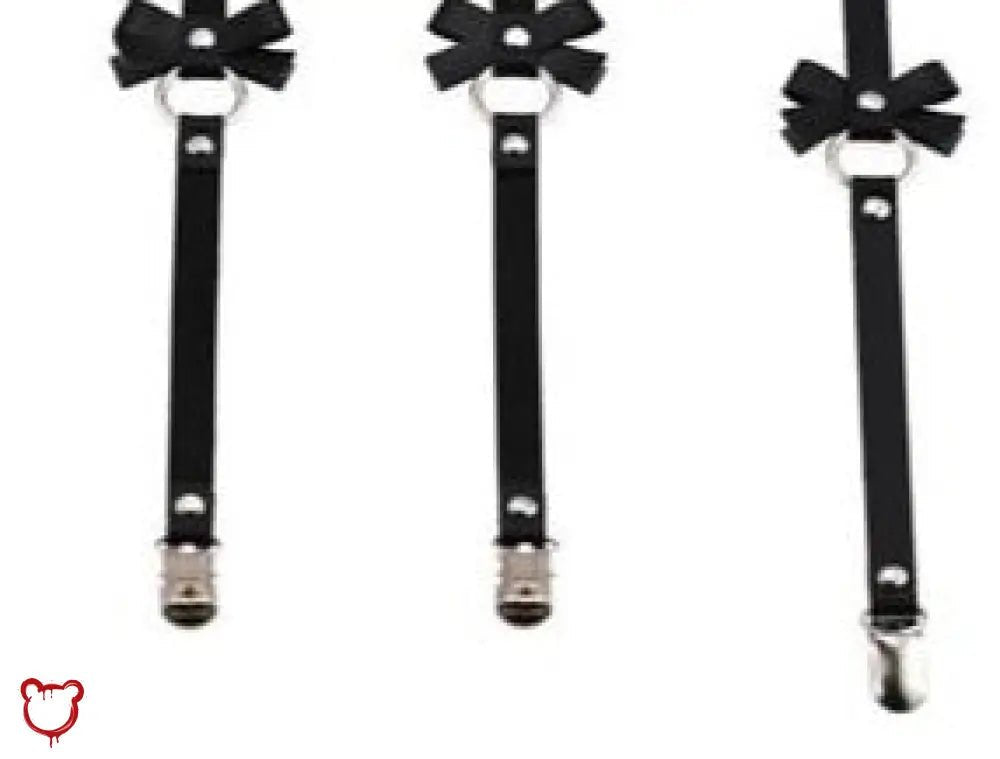 Danger' Black Fake Leather Bow Harness Suspender Belt - The Cursed Closet