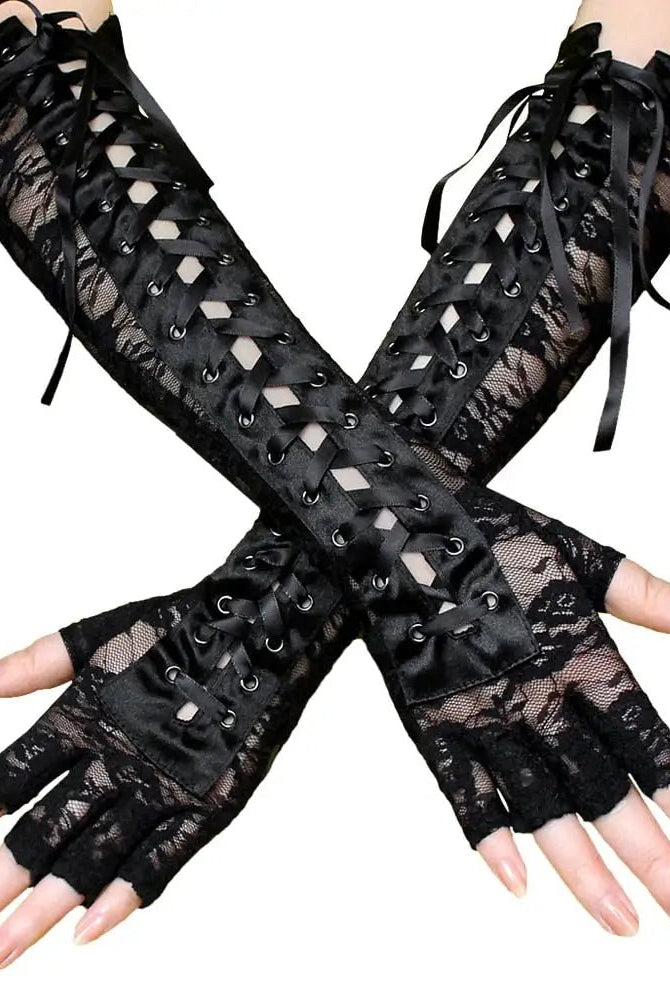 "Dark Lace Goth Gloves" - The Cursed Closet