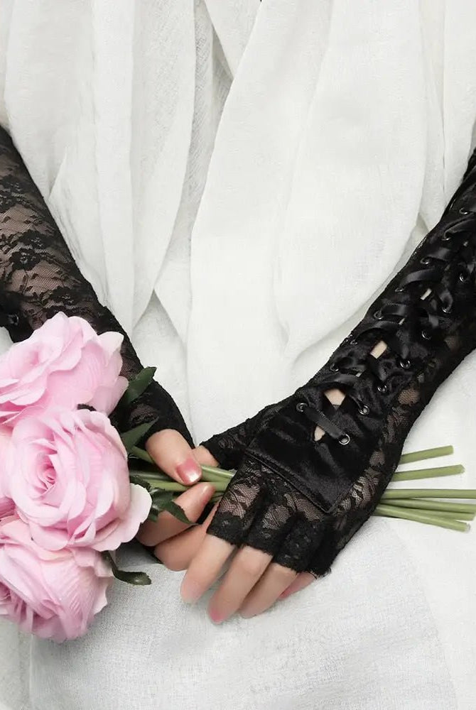 "Dark Lace Goth Gloves" - The Cursed Closet