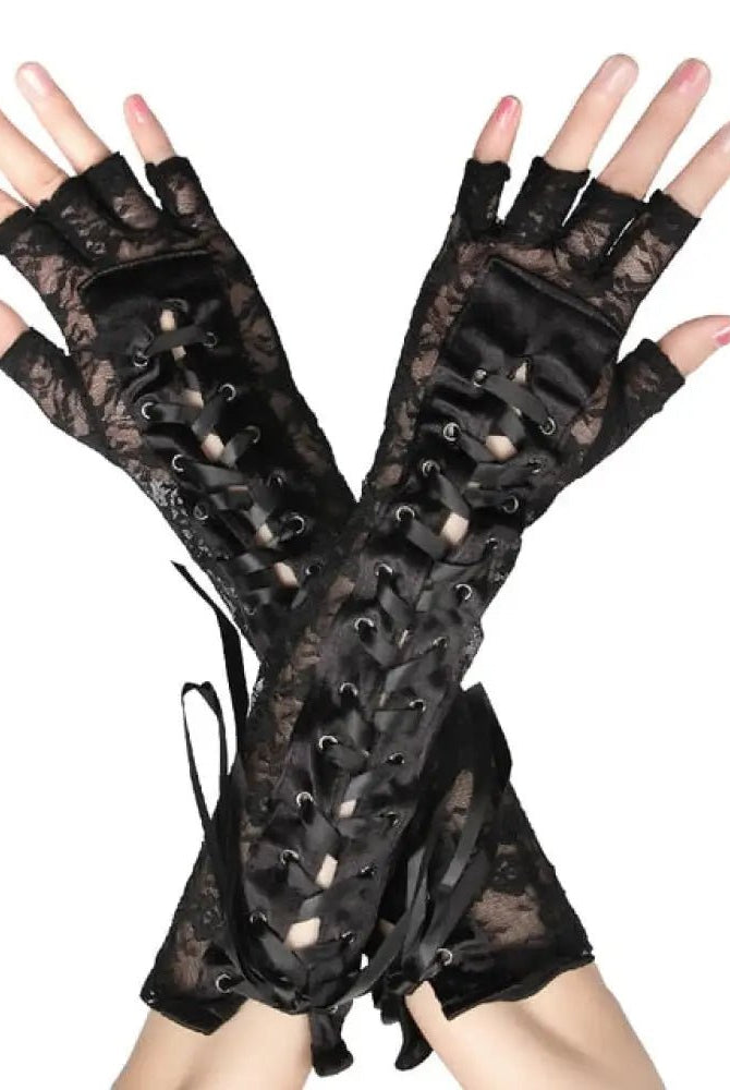 "Dark Lace Goth Gloves" - The Cursed Closet