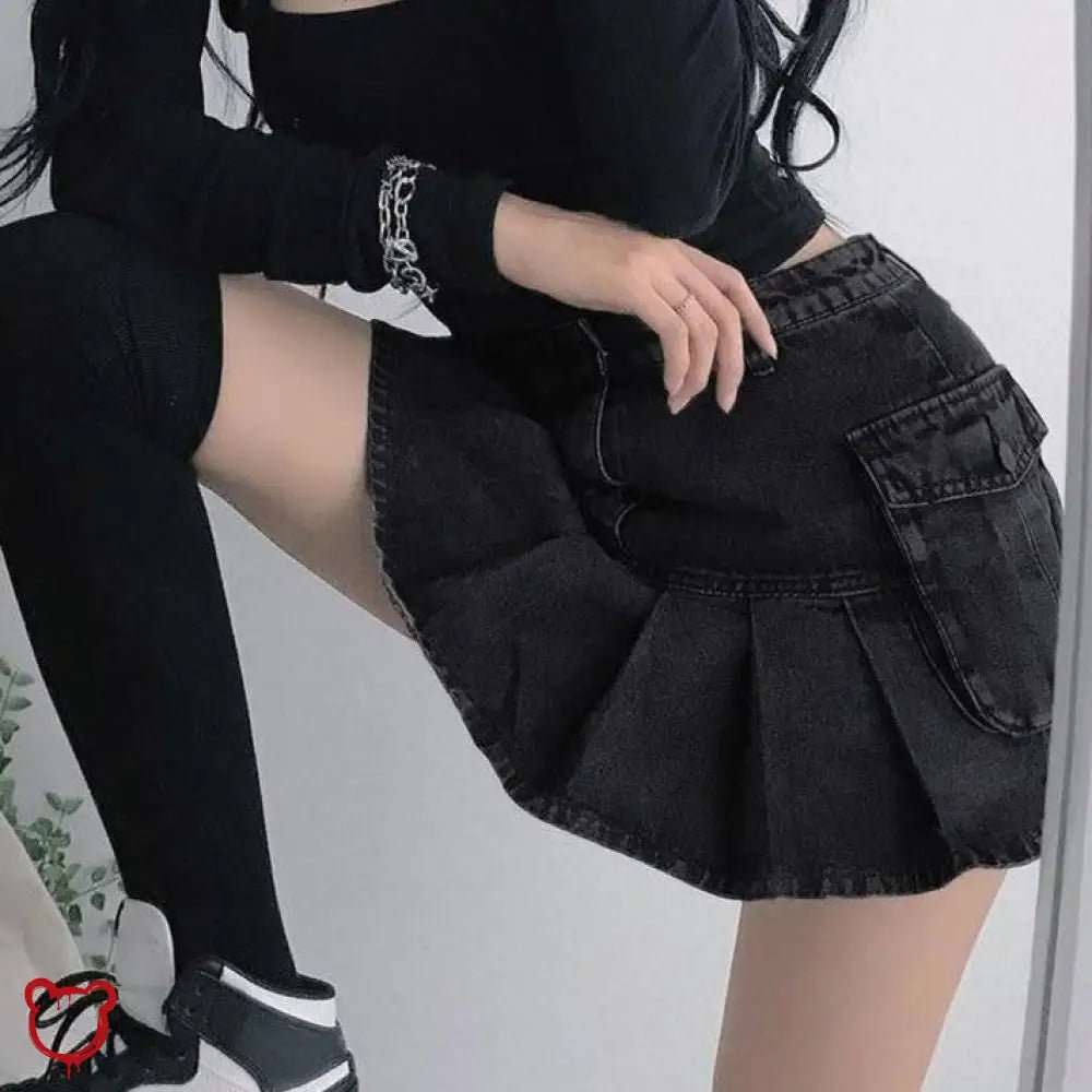 Destined Black Grunge Denim Skirt - The Cursed Closet