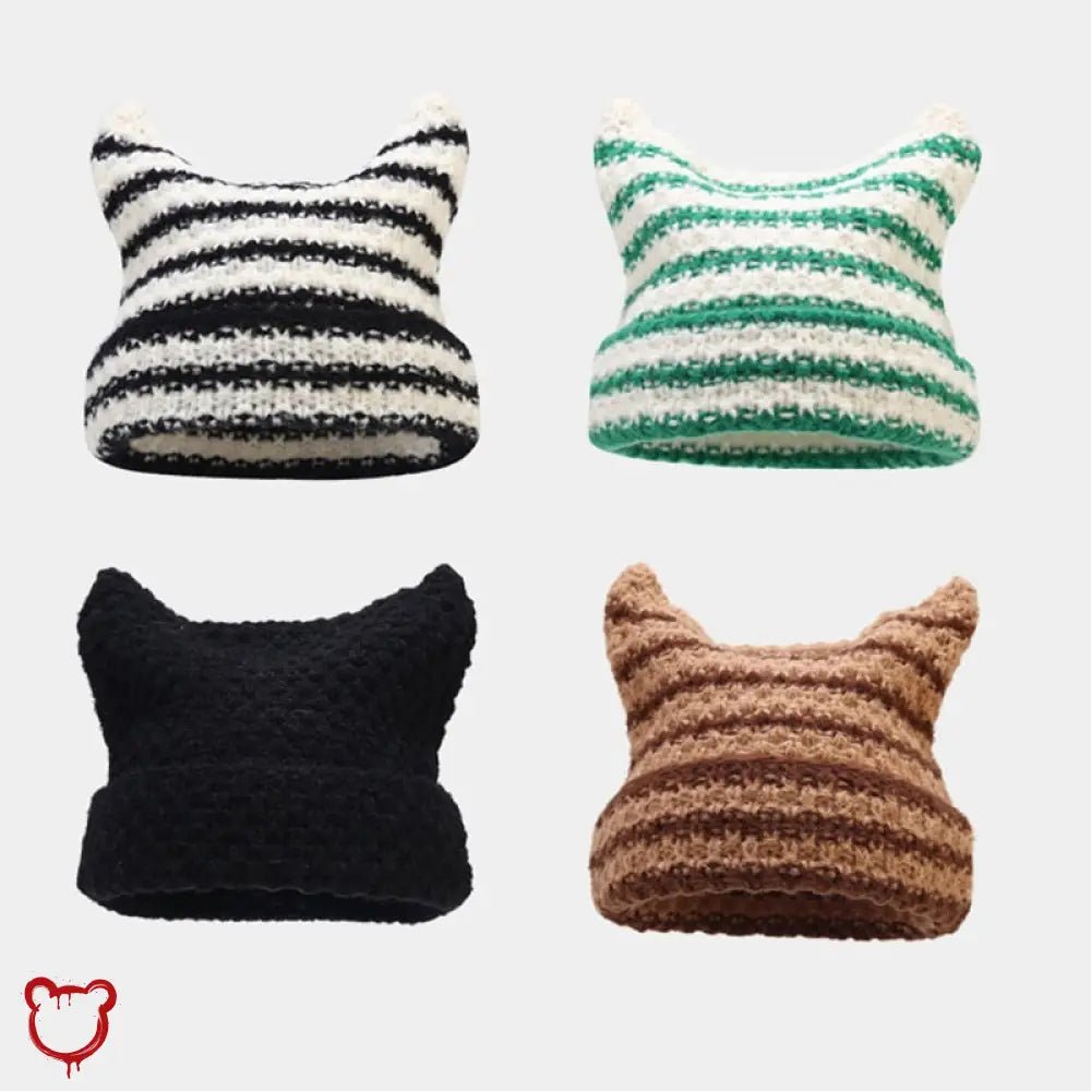 Devilish Striped Harajuku Cat Beanie - The Cursed Closet