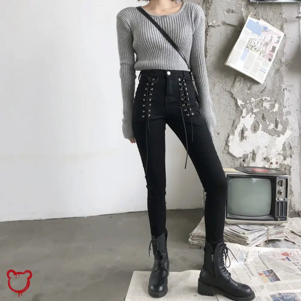 Draco Black 5 - Inch Lace - Up Ankle Pants - The Cursed Closet