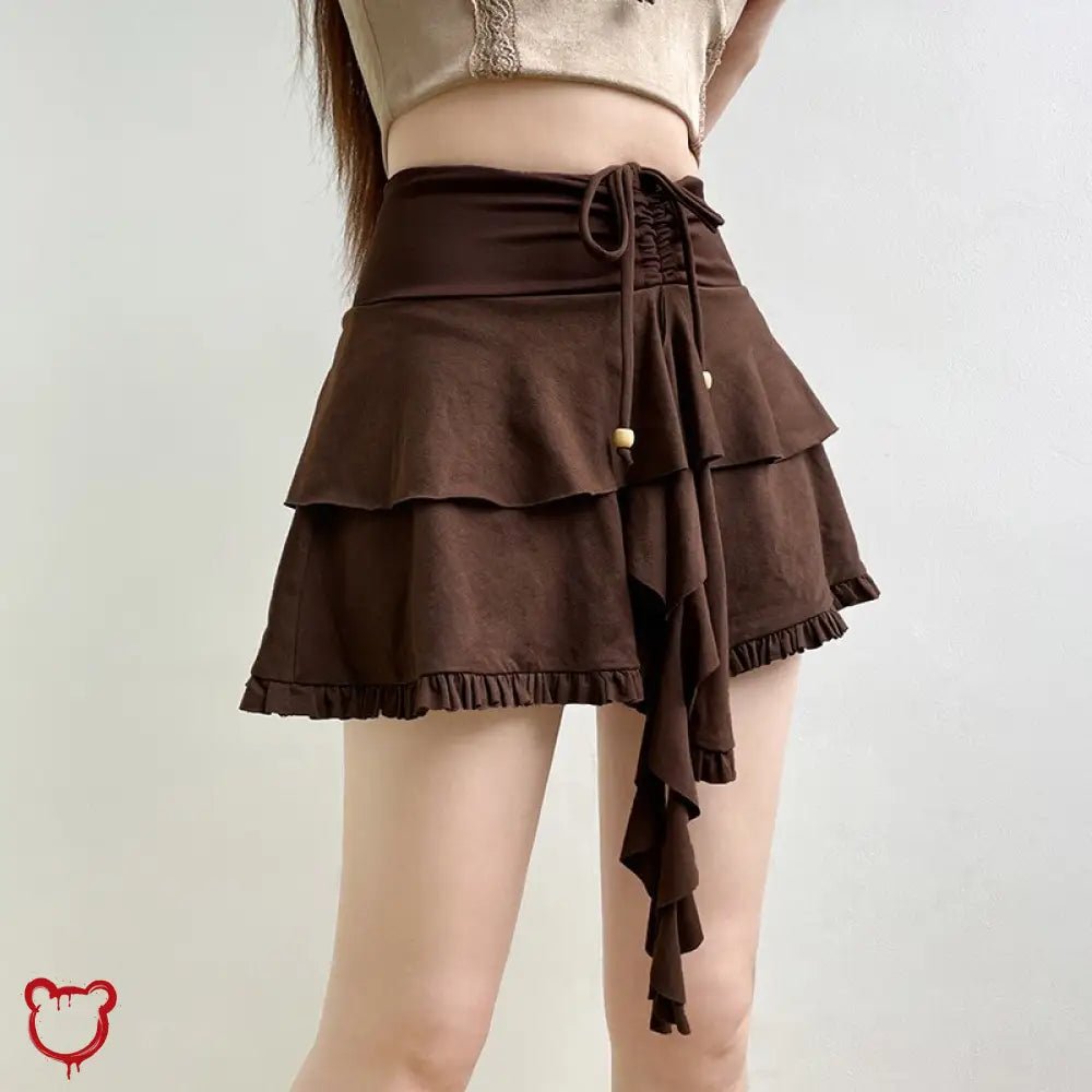 Earthy Brown Tie Mini Skirt - The Cursed Closet
