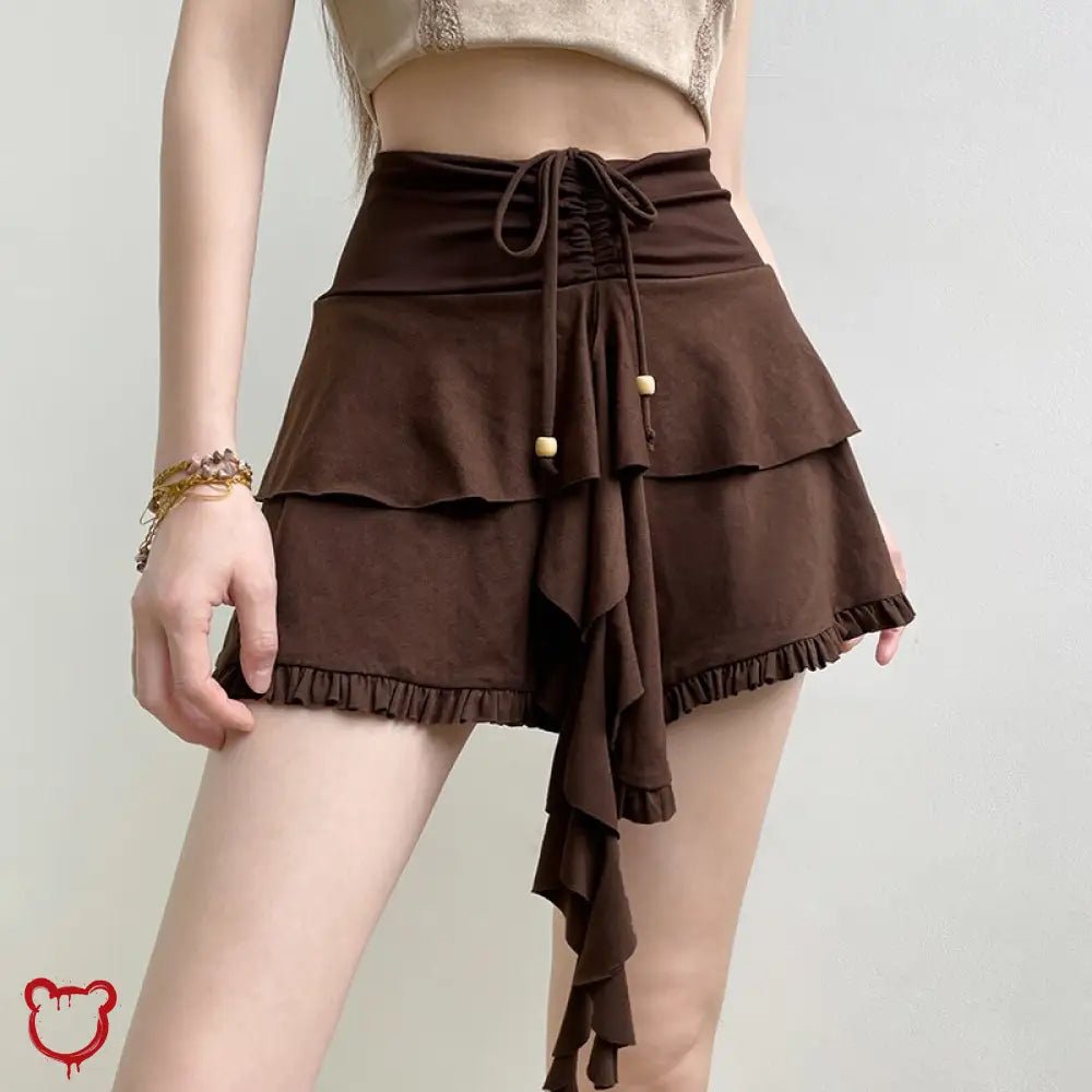 Earthy Brown Tie Mini Skirt - The Cursed Closet