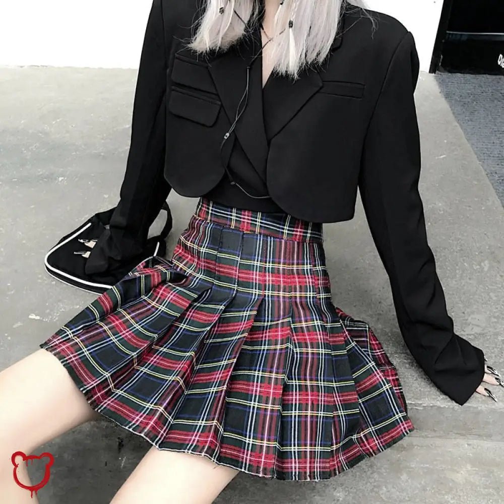 "Edgy Black Red Plaid Skirt" - The Cursed Closet
