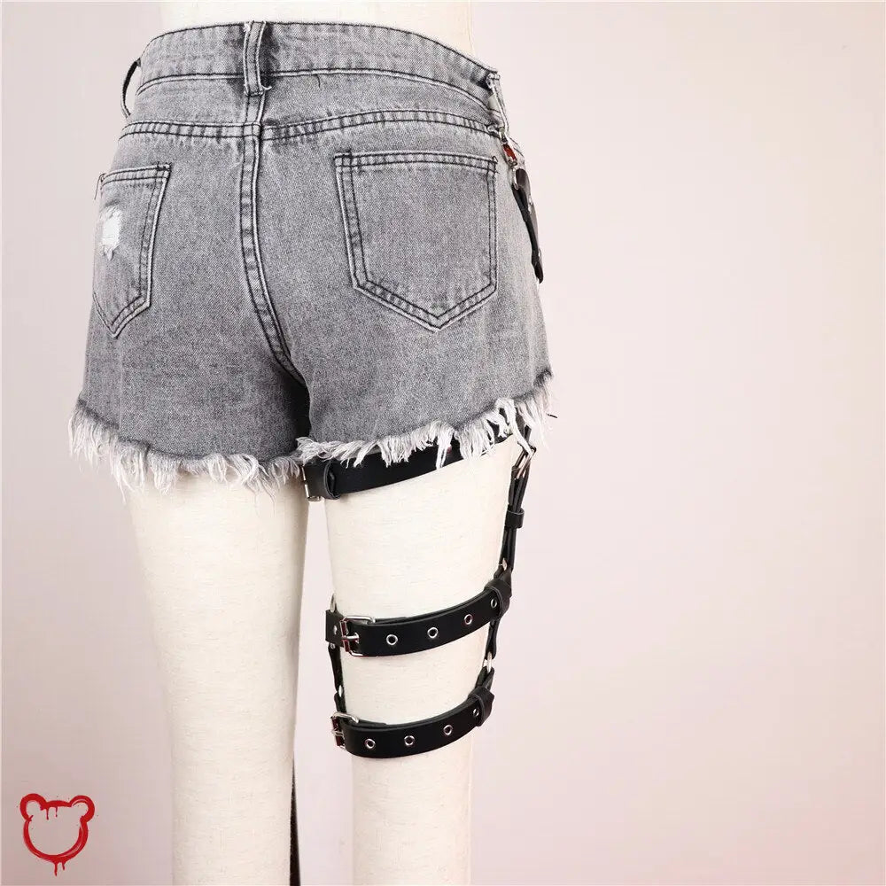 Entangled Black Leather Leg Harness - The Cursed Closet