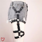 Entangled Black Leather Leg Harness - The Cursed Closet