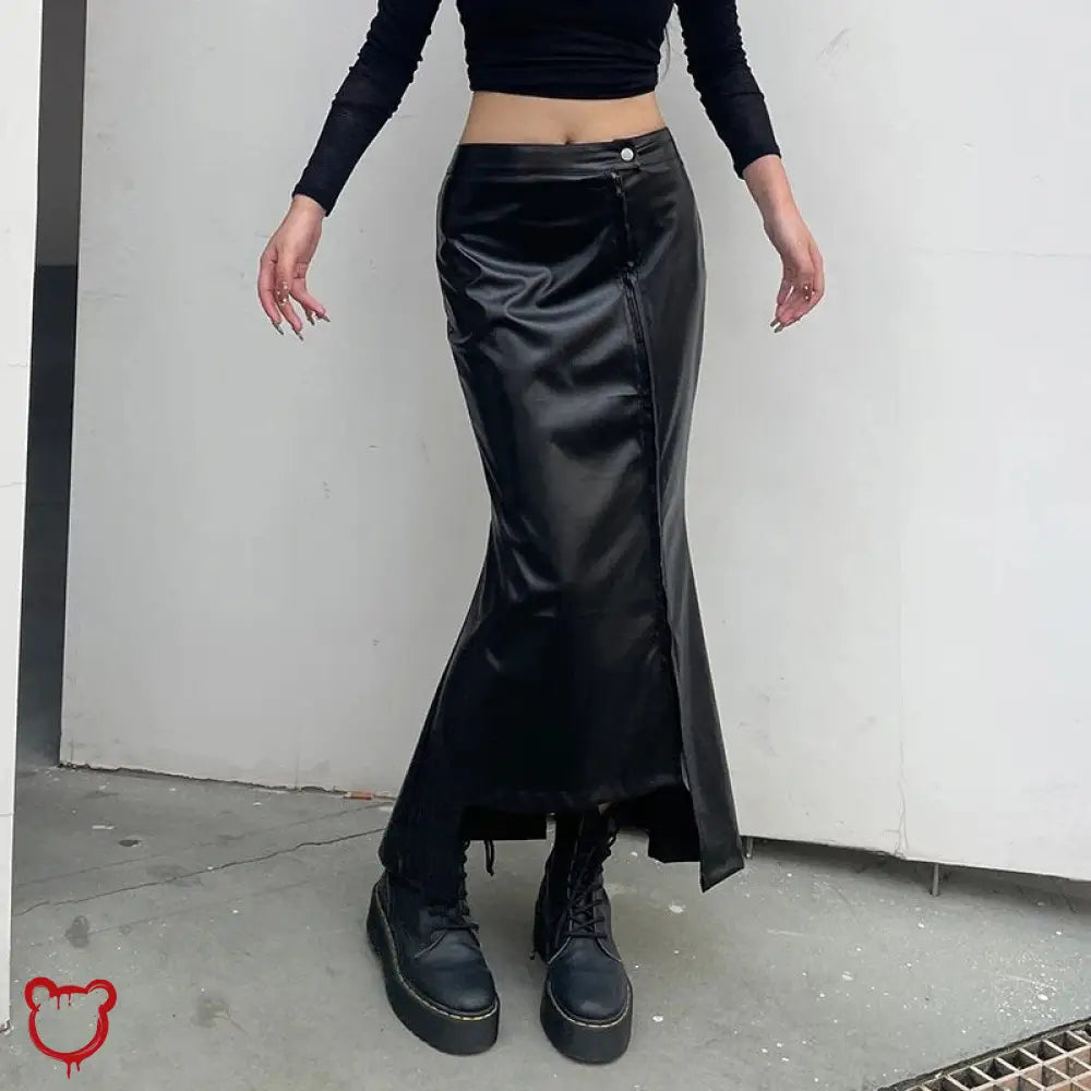 Faux Leather Asymmetrical Skirt Black / L Clothing