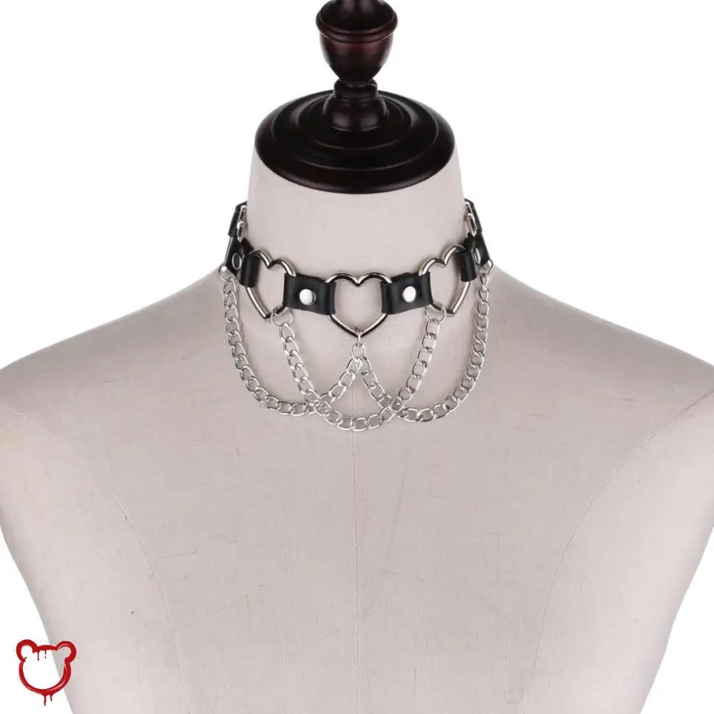 Faux Leather Heart Chain Choker' - The Cursed Closet