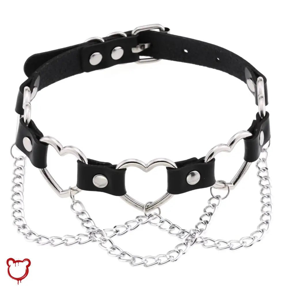 Faux Leather Heart Chain Choker' - The Cursed Closet