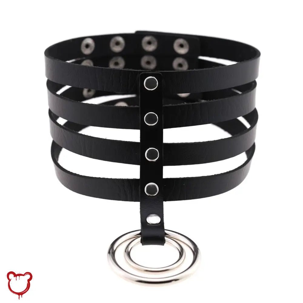 Faux Leather Ring Choker - Multi Layer - The Cursed Closet