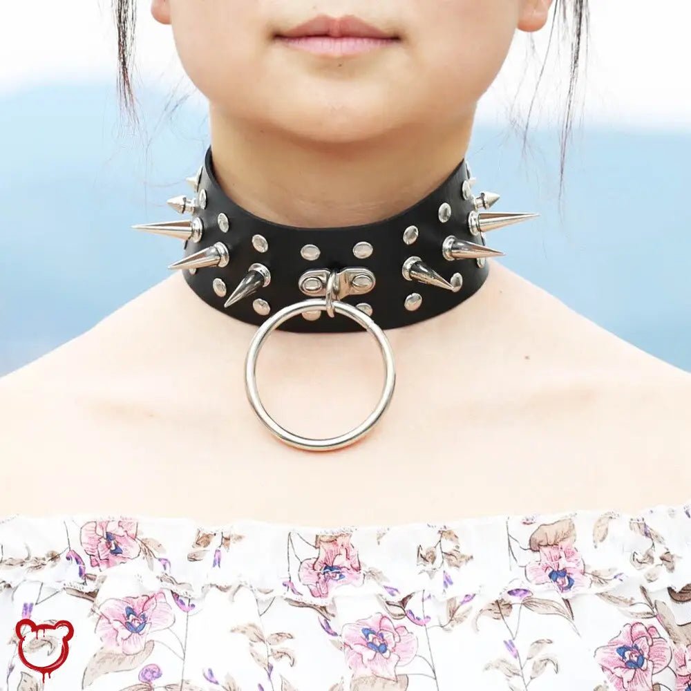Faux Leather Spike Choker - Black - The Cursed Closet